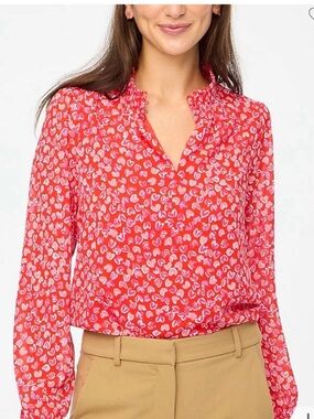 J Crew Factory Smoked Keyhole Heart Blouse❤️ with Ruffled Neck